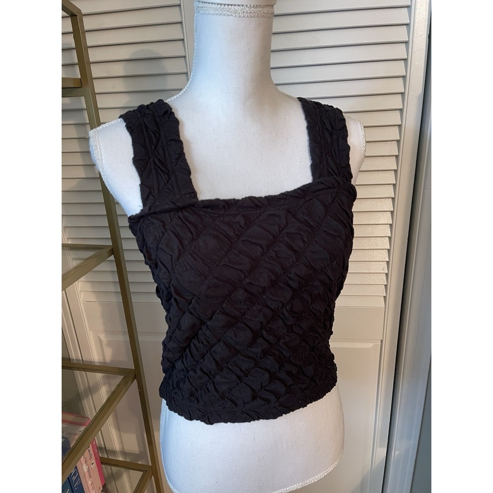 Easel Women's Black Textured Tank Size Medium Square Neckline